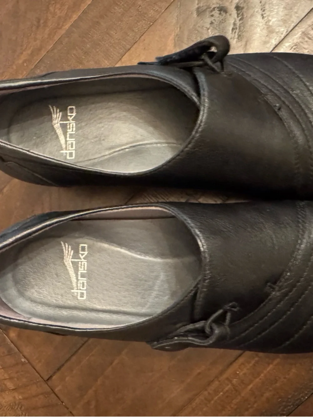 Dansko Franny Women’s Black Leather Slip On Wedge Sz 38 Comfort Arch Support